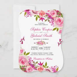 Roze Roos van Fuchsia Botanical Floral Wedding Kaart
