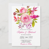 Roze Roos van Fuchsia Botanical Floral Wedding Kaart (Voorkant)