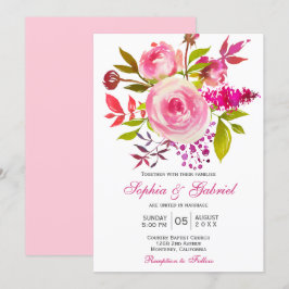 Roze Roos van Fuchsia Botanical Floral Wedding Kaart