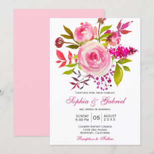 Roze Roos van Fuchsia Botanical Floral Wedding Kaart