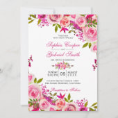 Roze Roos van Fuchsia Botanical Floral Wedding Kaart (Voorkant)