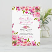 Roze Roos van Fuchsia Botanical Floral Wedding Kaart (Staand voorkant)