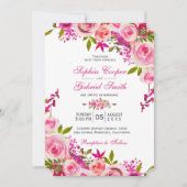 Roze Roos van Fuchsia Botanical Floral Wedding Kaart (Voorkant)