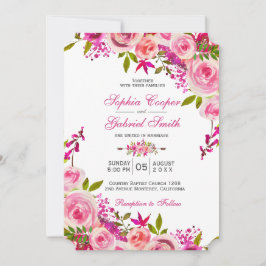 Roze Roos van Fuchsia Botanical Floral Wedding Kaart