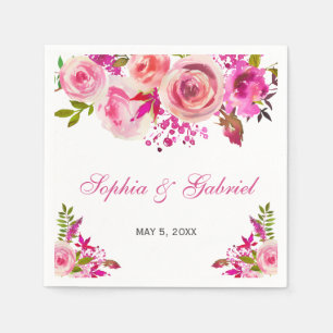 Roze Roos van Fuchsia Botanical Floral Wedding Servet