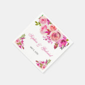 Roze Roos van Fuchsia Botanical Floral Wedding Servet (Hoek)