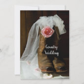 Roze Roos van het Land en Cowboy Boots Western Wed Kaart (Voorkant)