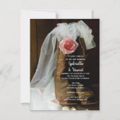 Roze Roos van het Land en Cowboy Boots Western Wed Magnetische Uitnodiging (Voorkant)