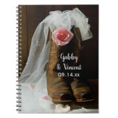 Roze Roos van het Land en Cowboy Boots Western Wed Notitieboek (Voorkant)