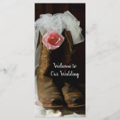 Roze Roos van het Land en Cowboy Boots Western Wed Programmakaart (Voorkant)