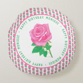 Roze Roos Verjaardag Ronde Kussen