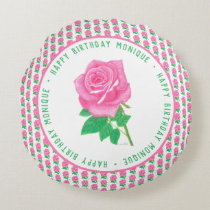Roze Roos Verjaardag Ronde Kussen