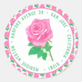 Roze Roos Verjaardag Ronde Sticker (Voorkant)