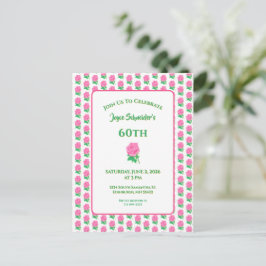 Roze Roos Verjaardagsuitnodiging Briefkaart