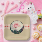 Roze Roos Vierkant Papieren Bordje (Feest)