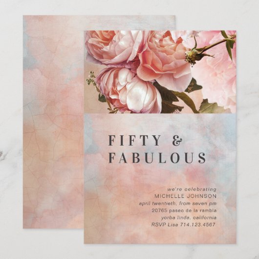 Roze Roos Vijftig Fabulous Floral Minimal Botanica Kaart (Voorkant / Achterkant)