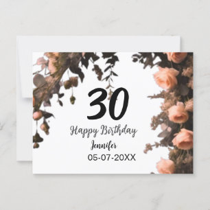 Roze roos vintage bloem modern 30e verjaardag  briefkaart