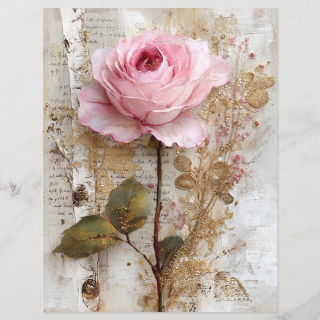 Roze Roos Vintage Junk Journal Scrapboek Papier (Voorkant)