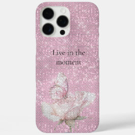 Roze Roos Vlinder Glans iPhone 16 Pro Max Hoesje
