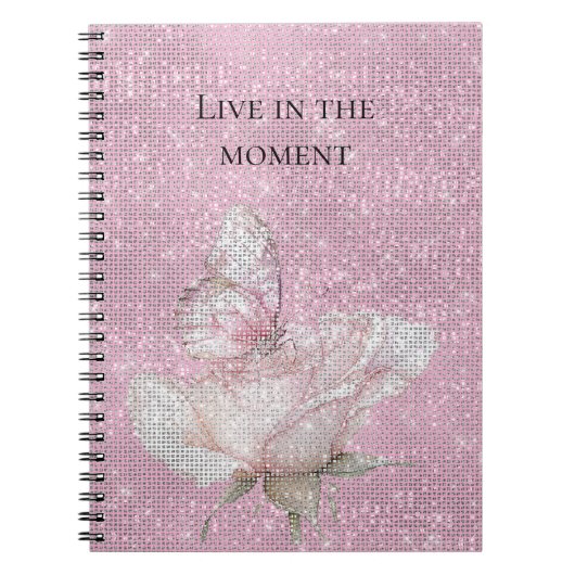 Roze Roos Vlinder Glans Notitieboek (Voorkant)