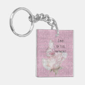 Roze Roos Vlinder Glans Sleutelhanger (Voorkant Links)