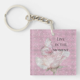 Roze Roos Vlinder Glans Sleutelhanger