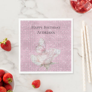 Roze Roos Vlinder Glans Verjaardag Servet