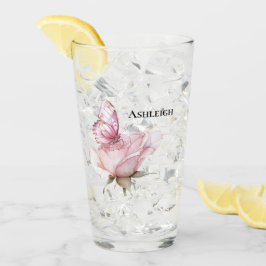 Roze Roos Vlinder Glas