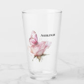 Roze Roos Vlinder Glas (Voorkant)