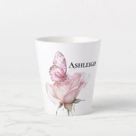 Roze Roos Vlinder Latte Mok