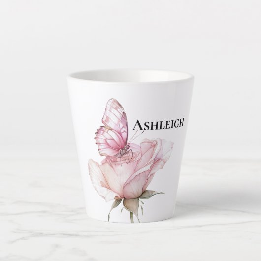 Roze Roos Vlinder Latte Mok (Voorkant)