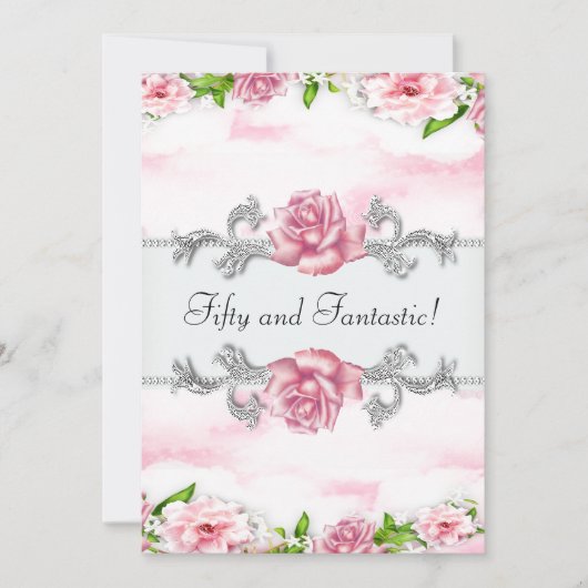 Roze Roos Vrouw 50e Verjaardagsfeest Kaart (Voorkant)