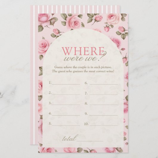  roze roos waar waren we Vrijgezellenfeest spel (Voorkant / Achterkant)