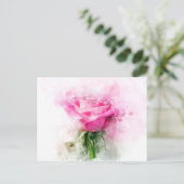 Roze Roos Watercolor Kunst op Witte Achtergrond Briefkaart (Staand voorkant)