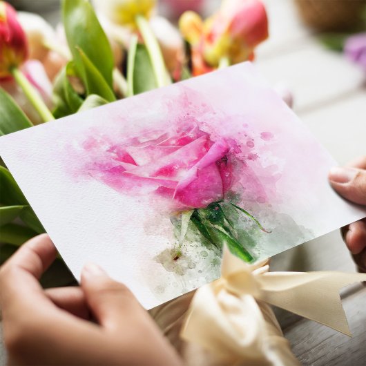 Roze Roos Watercolor Kunst op Witte Achtergrond Briefkaart