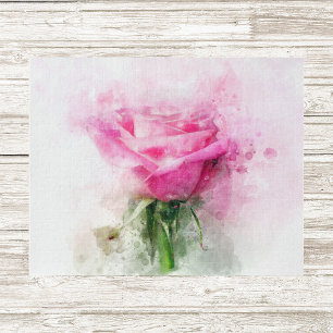 Roze Roos Watercolor Kunst op Witte Achtergrond Legpuzzel