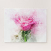 Roze Roos Watercolor Kunst op Witte Achtergrond Legpuzzel (Horizontaal)