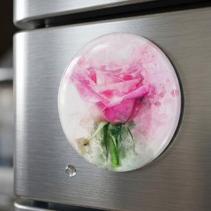Roze Roos Watercolor Kunst op Witte Achtergrond Magneet