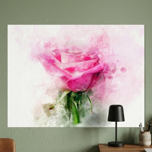 Roze Roos Watercolor Kunst op Witte Achtergrond Poster