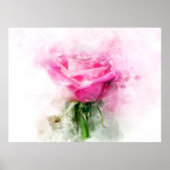 Roze Roos Watercolor Kunst op Witte Achtergrond Poster (Voorkant)