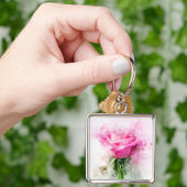 Roze Roos Watercolor Kunst op Witte Achtergrond Sleutelhanger