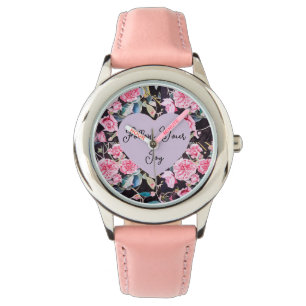 Roze Roos Waterverf Bloemen Bloem Meisjes Vreugde Horloge