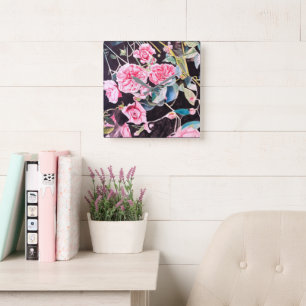 Roze Roos Waterverf Bloemen Bloemenschilderij Vierkante Klok