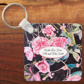 Roze Roos Waterverf Kool Oude Huwelijk Sleutelhanger (Voorkant)