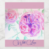 Roze Roos Waterverf Lila Roze Bedankt Wijn Etiket (Enkel label)