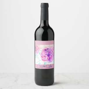Roze Roos Waterverf Lila Roze Bedankt Wijn Etiket
