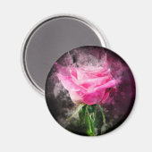Roze Roos Waterverf op Zwarte Achtergrond Magneet (Voorkant / Achterkant)