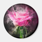 Roze Roos Waterverf op Zwarte Achtergrond Magneet (Voorkant)