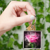 Roze Roos Waterverf op Zwarte Achtergrond Sleutelhanger