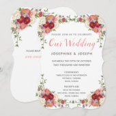 Roze & Roos Waterverf Pioenbloemen Onze bruiloft Kaart (Voorkant / Achterkant)